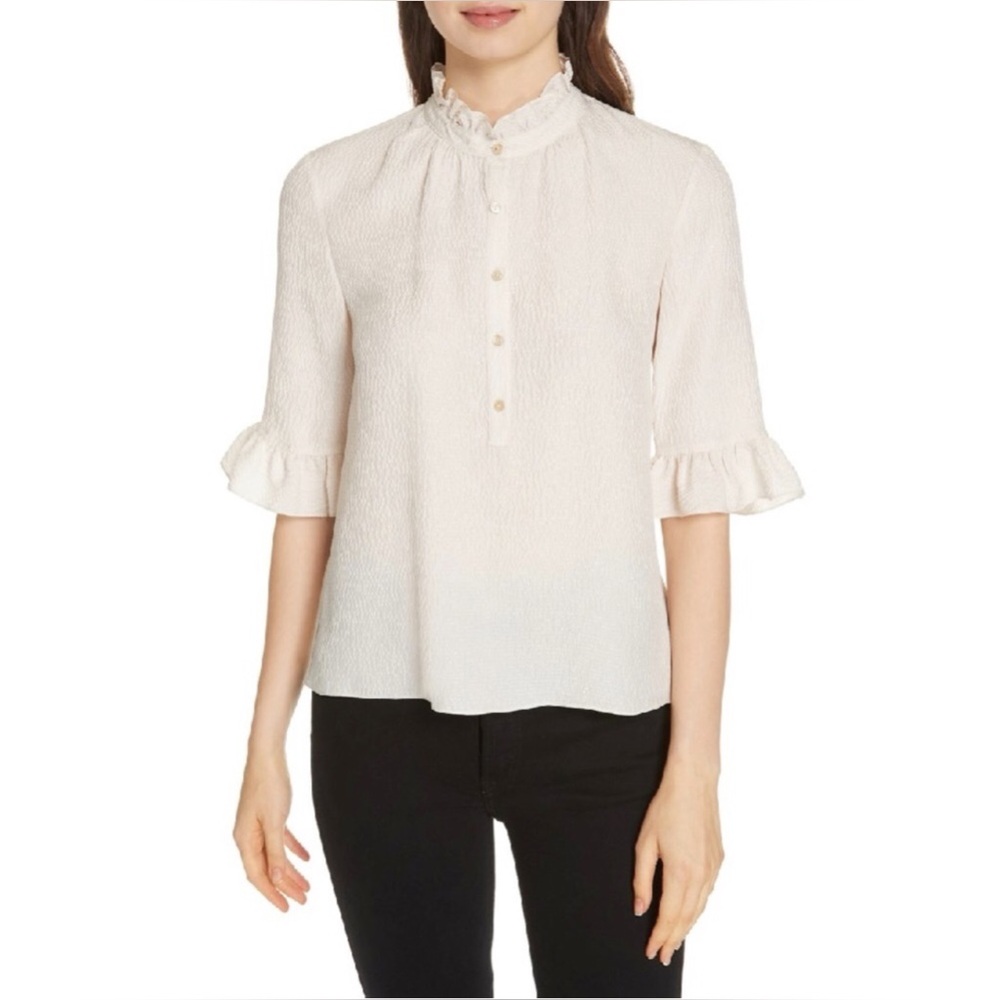 Rebecca Taylor Hammered Silk Ruffle Top